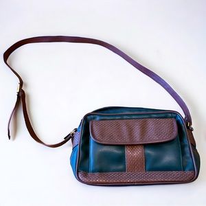 Hunter Green & Brown bag with faux weave accents crossbody handbag